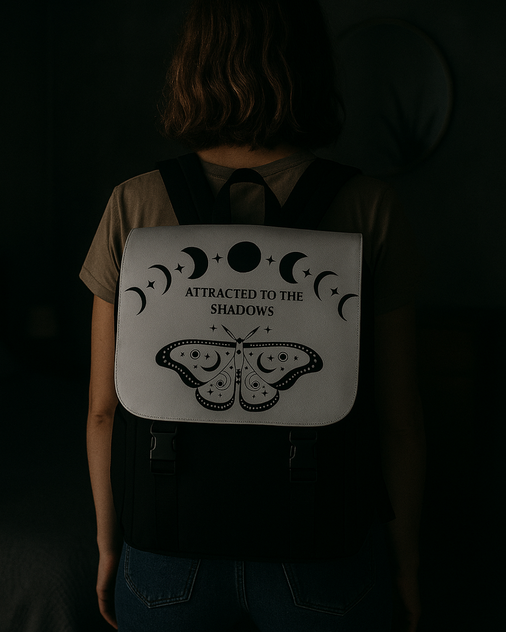 Shadowy Unisex Backpack, Dark Aesthetic Canvas Shoulder Bag, Goth Fashion Rucksack, Alternative Style Travel Pack, Mysterious Bookbag