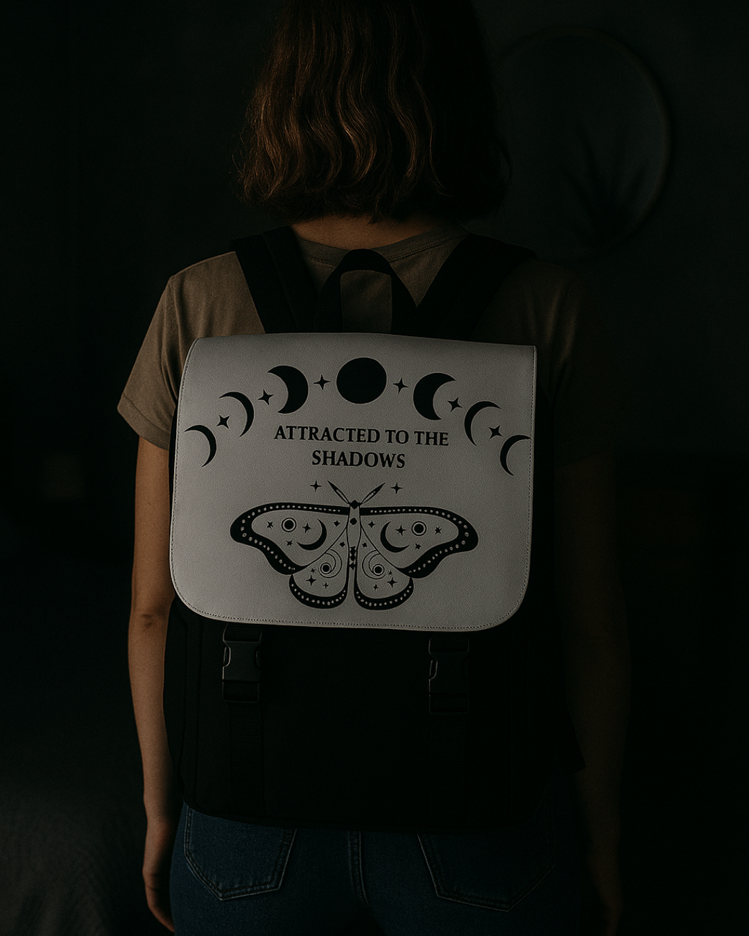 Shadowy Unisex Backpack, Dark Aesthetic Canvas Shoulder Bag, Goth Fashion Rucksack, Alternative Style Travel Pack, Mysterious Bookbag