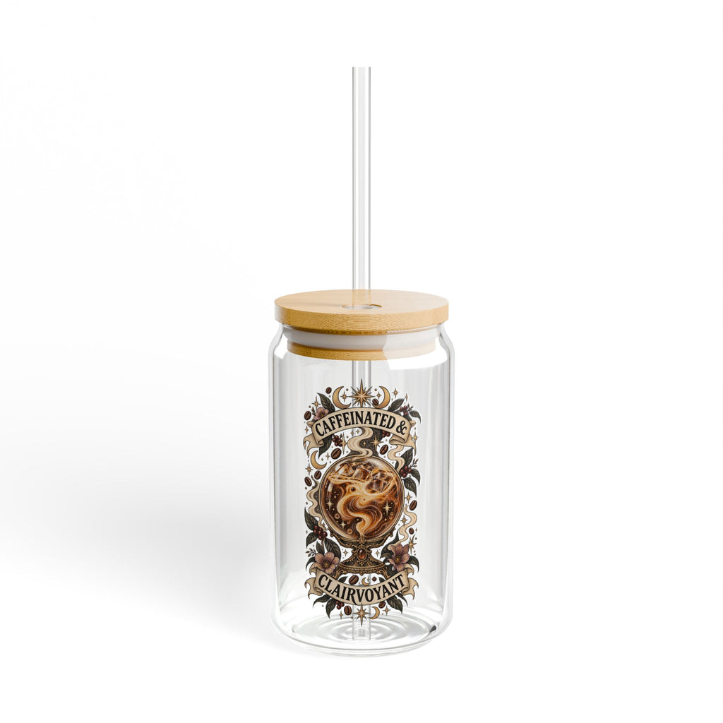 Caffeinated & Clairvoyant 16oz Glass Sipper | Witchy Iced Coffee Tumbler