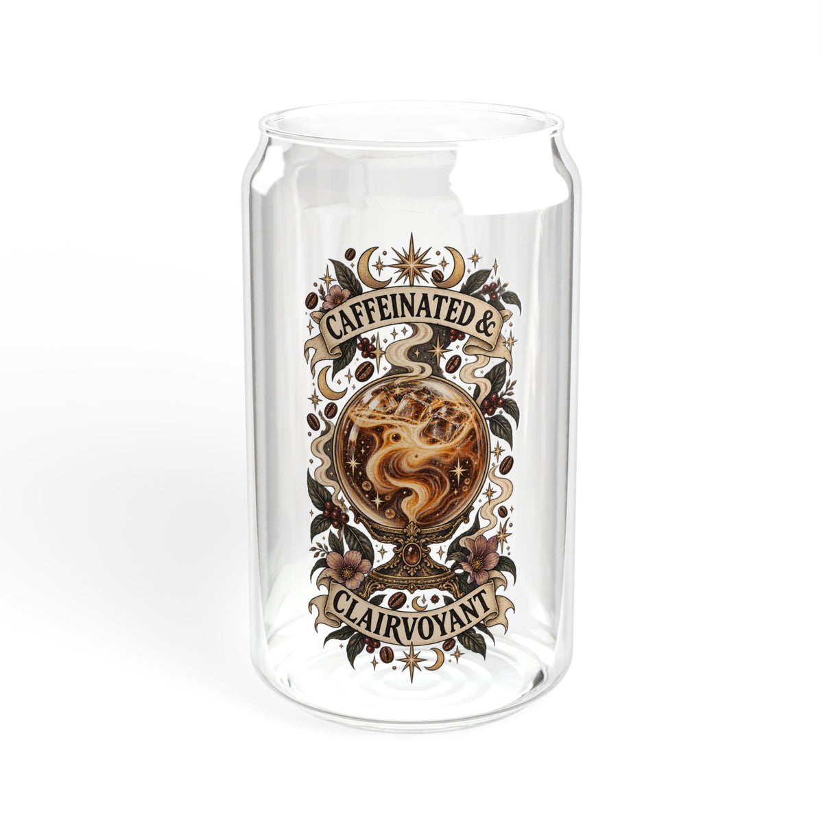 Caffeinated & Clairvoyant 16oz Glass Sipper | Witchy Iced Coffee Tumbler