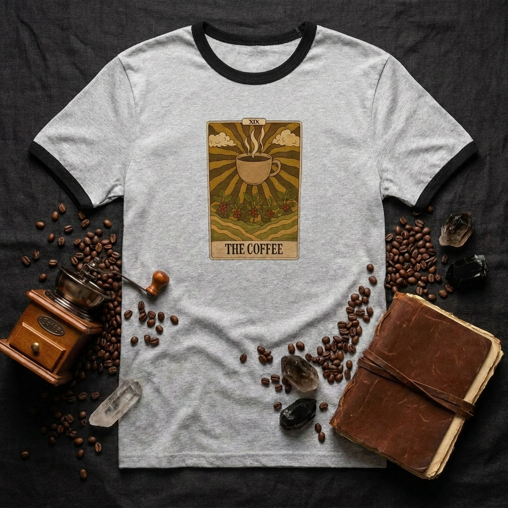 The Coffee Tarot Card Shirt | Funny Witchy Ringer Tee | Mystical Occult Parody T-Shirt