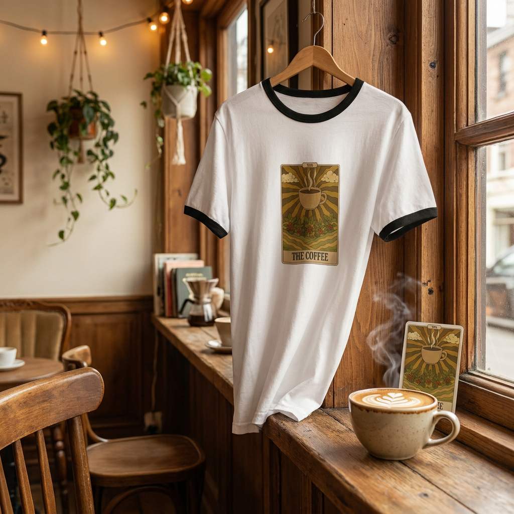The Coffee Tarot Card Shirt | Funny Witchy Ringer Tee | Mystical Occult Parody T-Shirt
