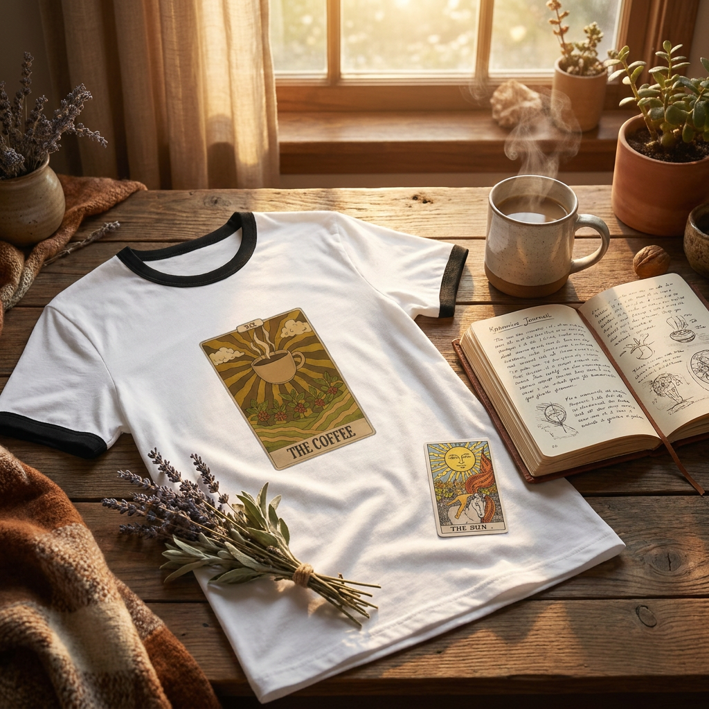 The Coffee Tarot Card Shirt | Funny Witchy Ringer Tee | Mystical Occult Parody T-Shirt
