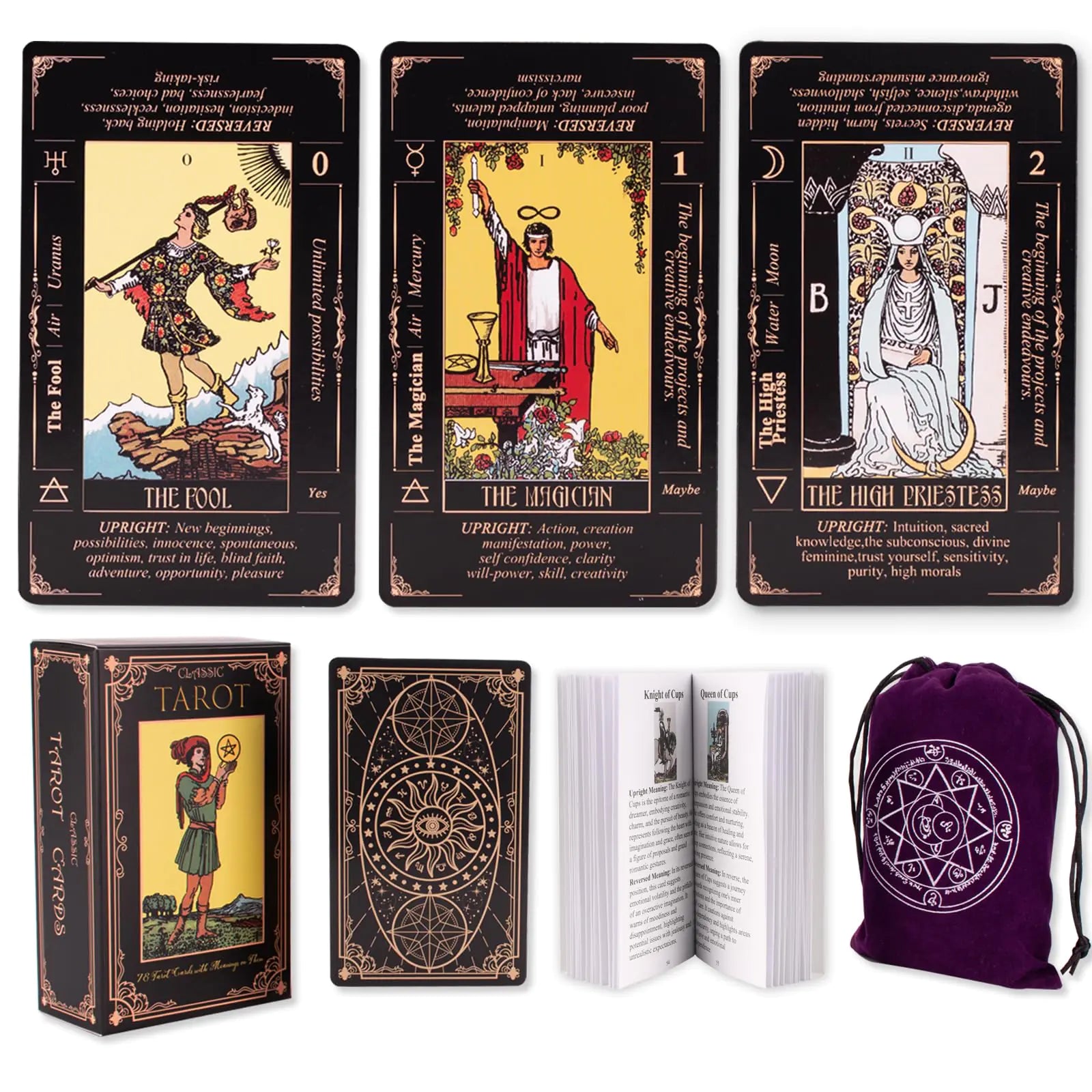Beginners Black Tarot Deck with Guide