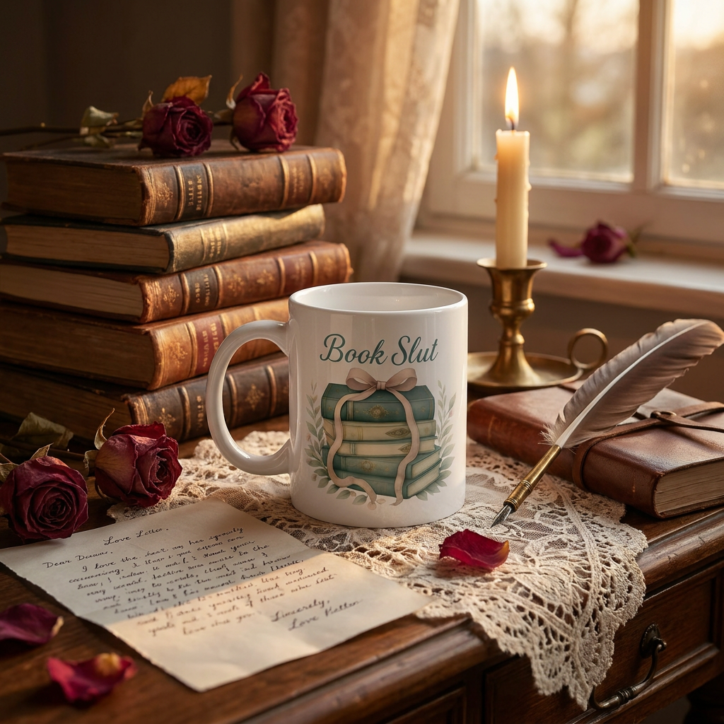 Book Slut Mug — Witchy Bookish Ceramic Mug with Vintage Botanical Art