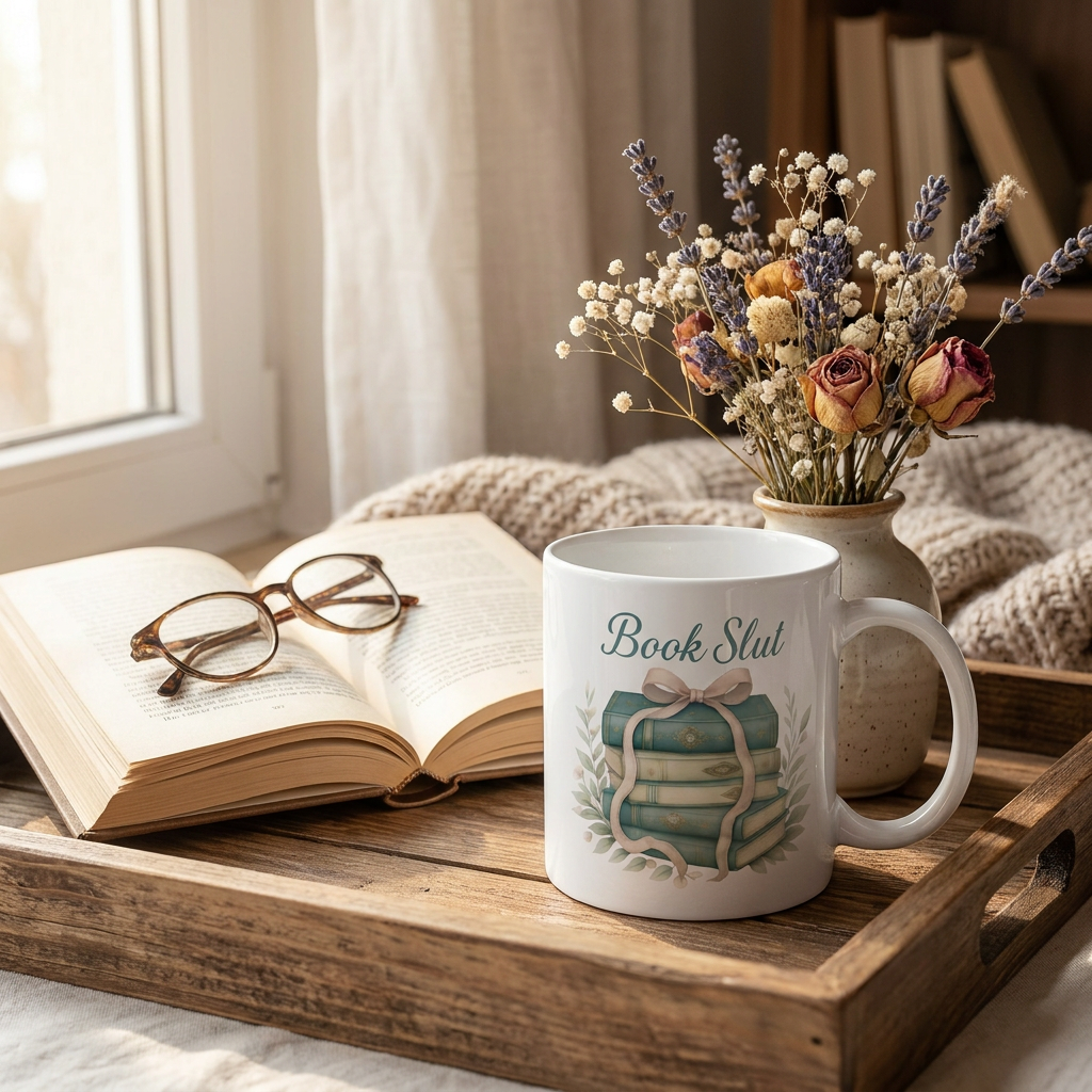 Book Slut Mug — Witchy Bookish Ceramic Mug with Vintage Botanical Art