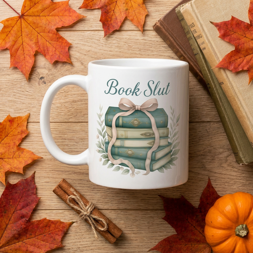 Book Slut Mug — Witchy Bookish Ceramic Mug with Vintage Botanical Art